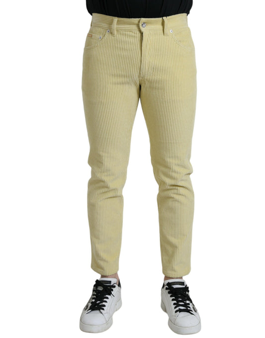  - Yellow Corduroy Logo Plaque Skinny Denim Jeans