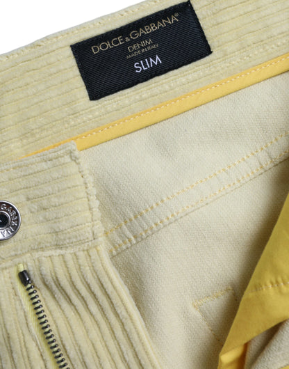  - Yellow Corduroy Logo Plaque Skinny Denim Jeans