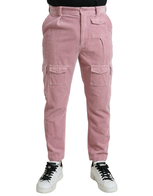  - Pink Corduroy Cotton Stretch Skinny Cargo Jeans