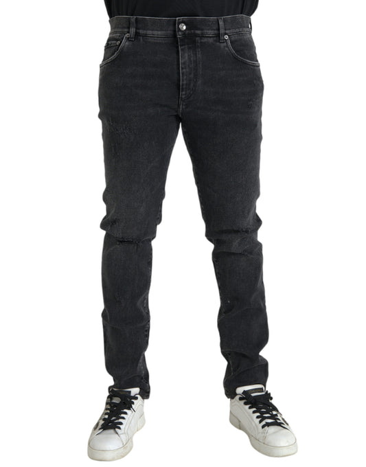  - Gray Cotton Stretch Skinny Denim Logo Jeans