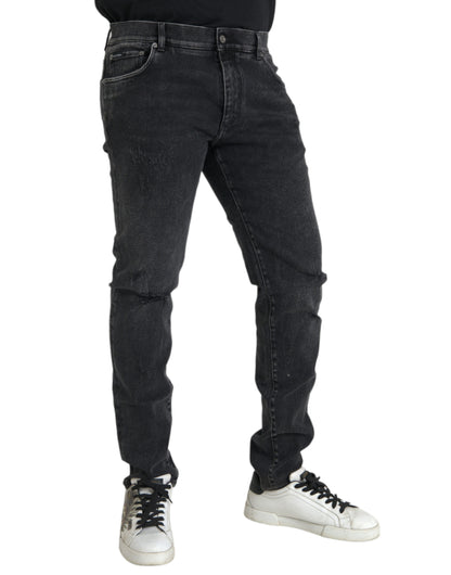  - Gray Cotton Stretch Skinny Denim Logo Jeans