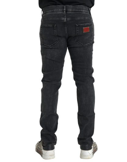  - Gray Cotton Stretch Skinny Denim Logo Jeans