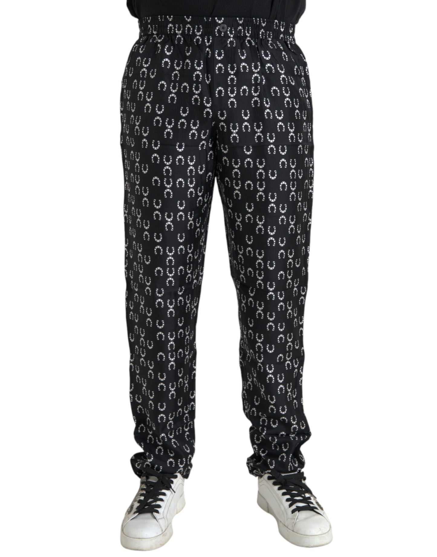  - Black Horseshoe Print Silk Pants