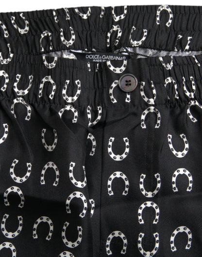  - Black Horseshoe Print Silk Pants