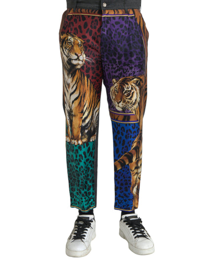  - Multicolor Tiger Leopard Cotton Loose Tapered Pants