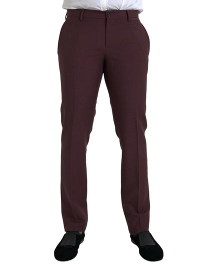  - Maroon Wool Men Slim Fit Dress Pants