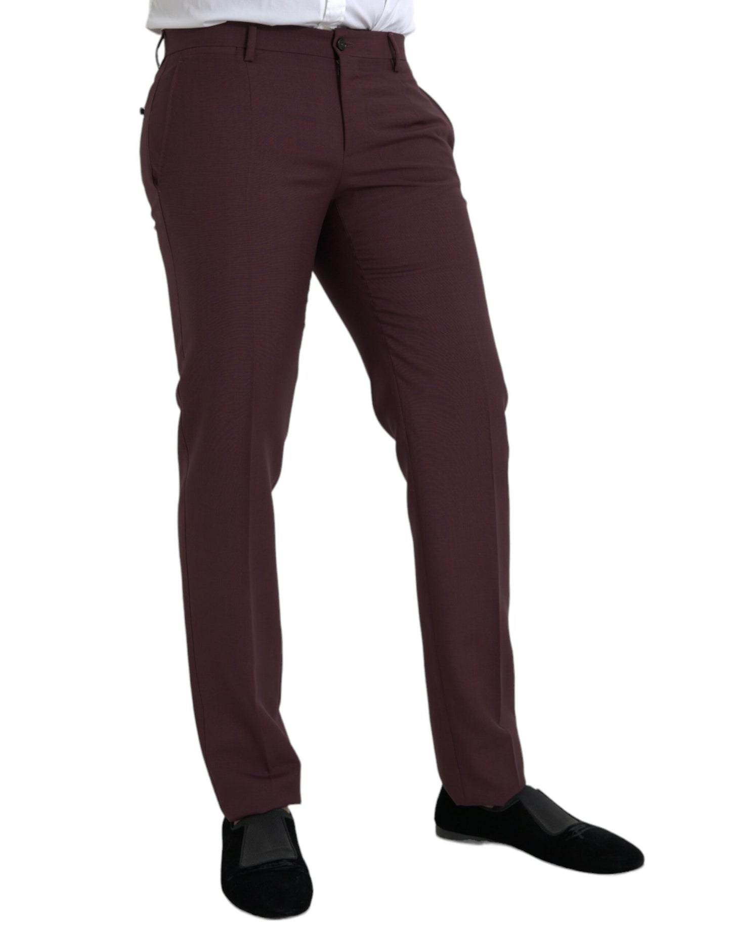  - Maroon Wool Men Slim Fit Dress Pants