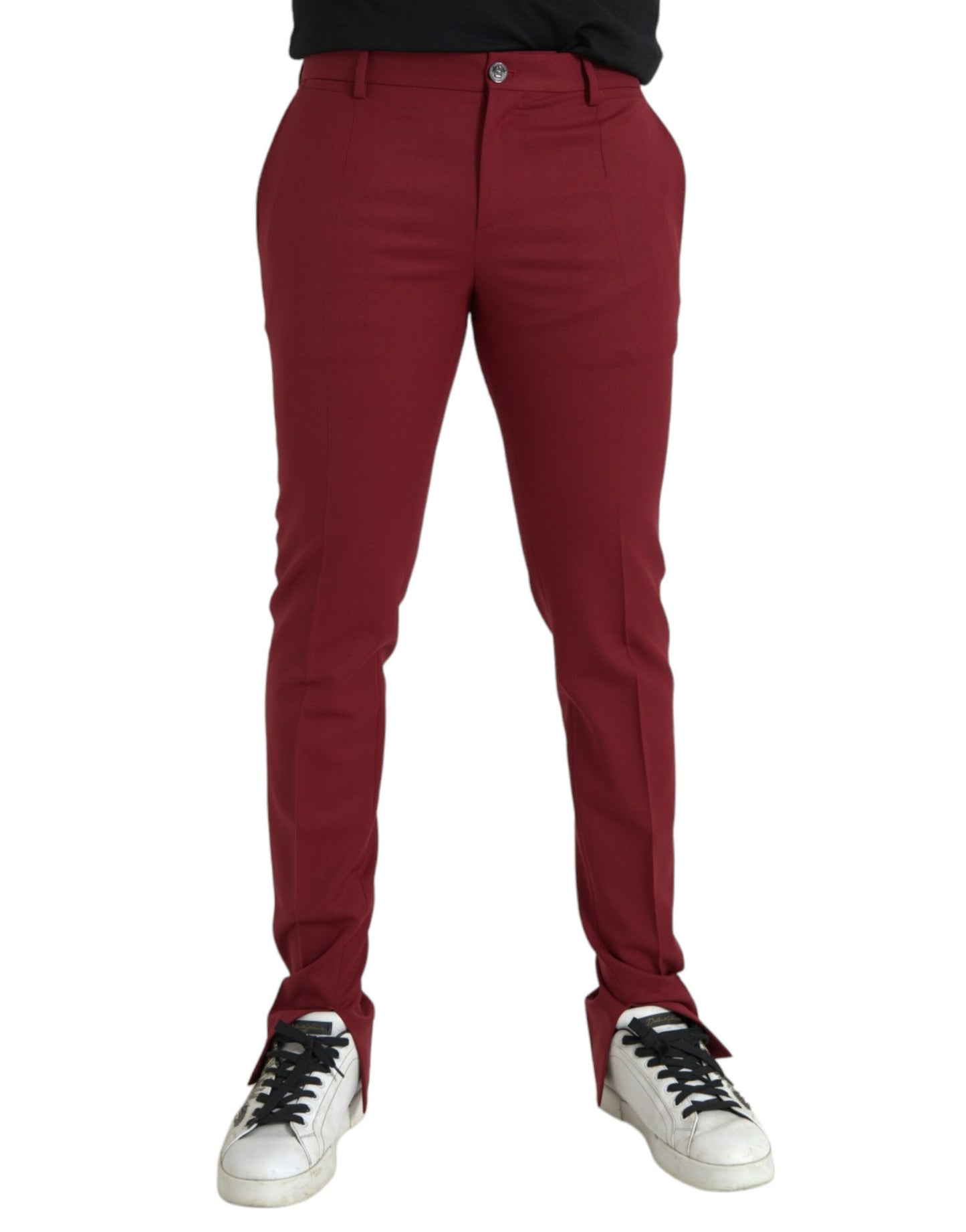  - Red Wool Men Slim Fit Dress Pants