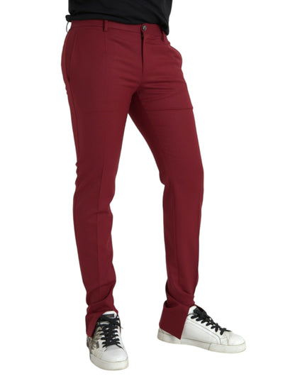  - Red Wool Men Slim Fit Dress Pants