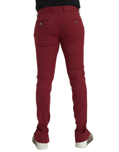  - Red Wool Men Slim Fit Dress Pants