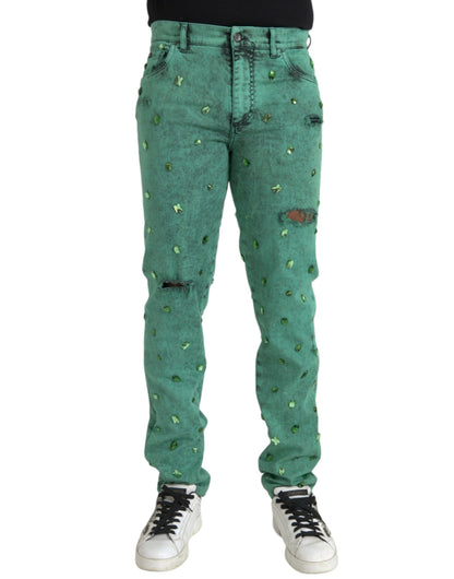  - Green Crystals Cotton Stretch Slim Jeans