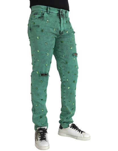  - Green Crystals Cotton Stretch Slim Jeans