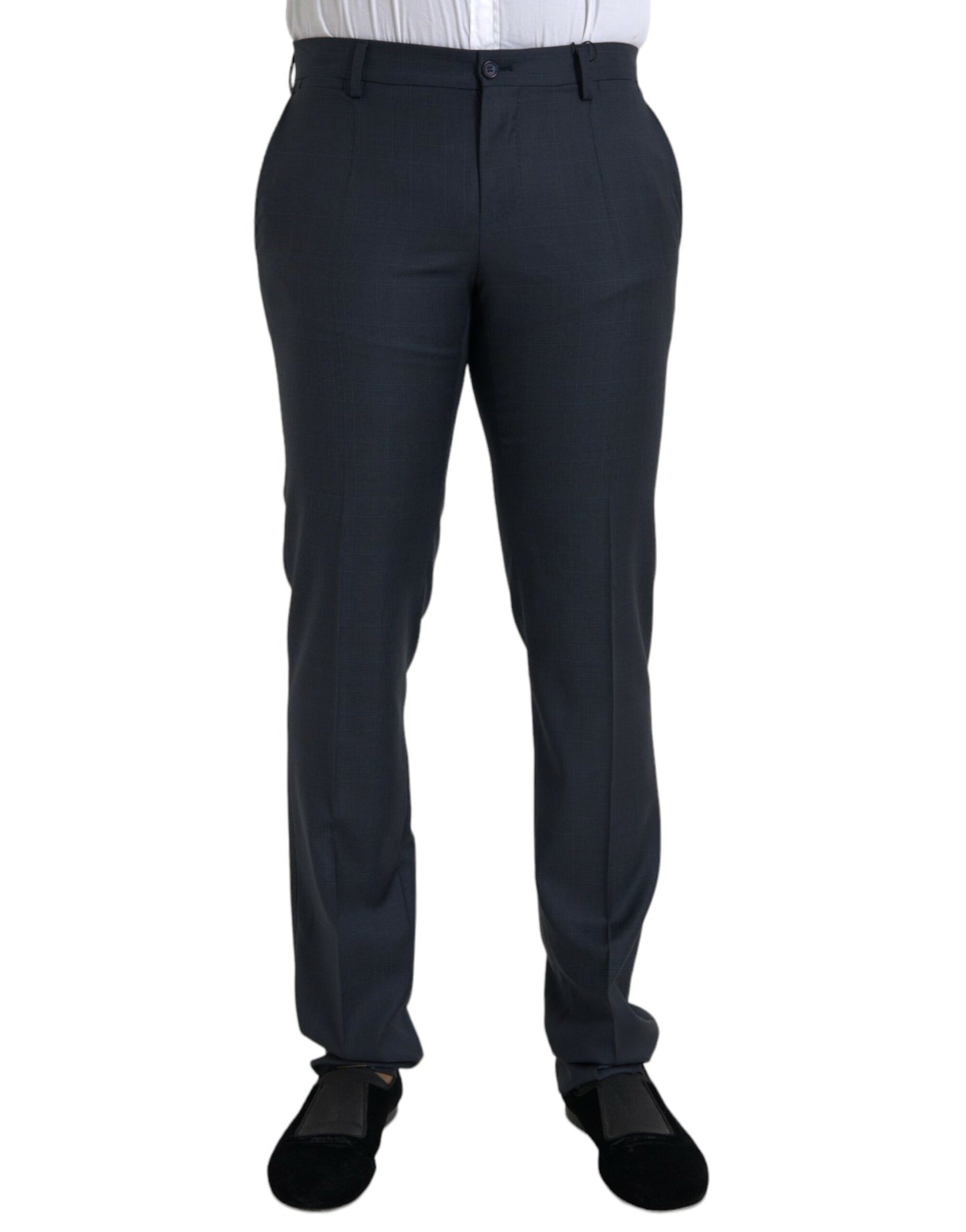  - Blue Wool Men Skinny Dress Pants