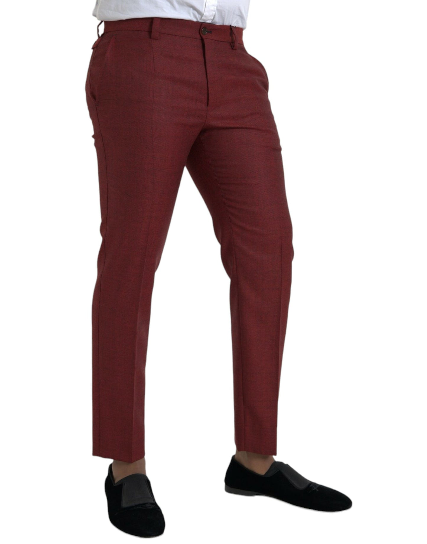  - Maroon Wool Men Skinny Dress Pants