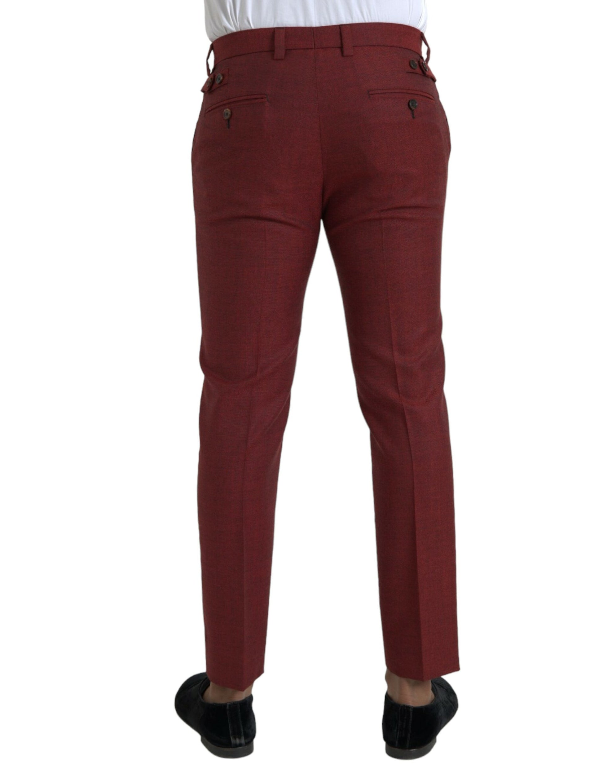 Maroon Wool Men Skinny Dress Pants