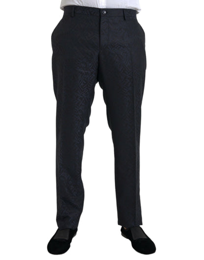  - Blue Brocade Wool Skinny Men Dress Pants