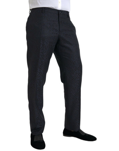  - Blue Brocade Wool Skinny Men Dress Pants