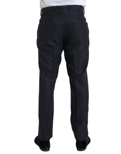  - Blue Brocade Wool Skinny Men Dress Pants