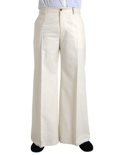  - White Wool Wide Leg Mid Waist Pants