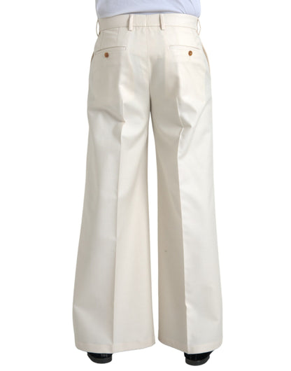  - White Wool Wide Leg Mid Waist Pants