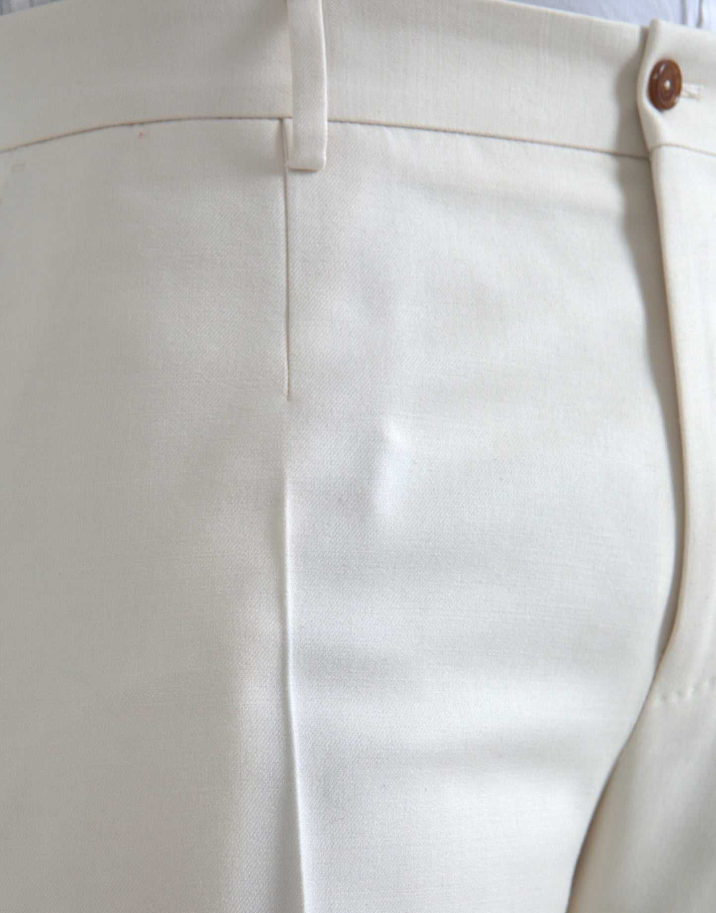  - White Wool Wide Leg Mid Waist Pants