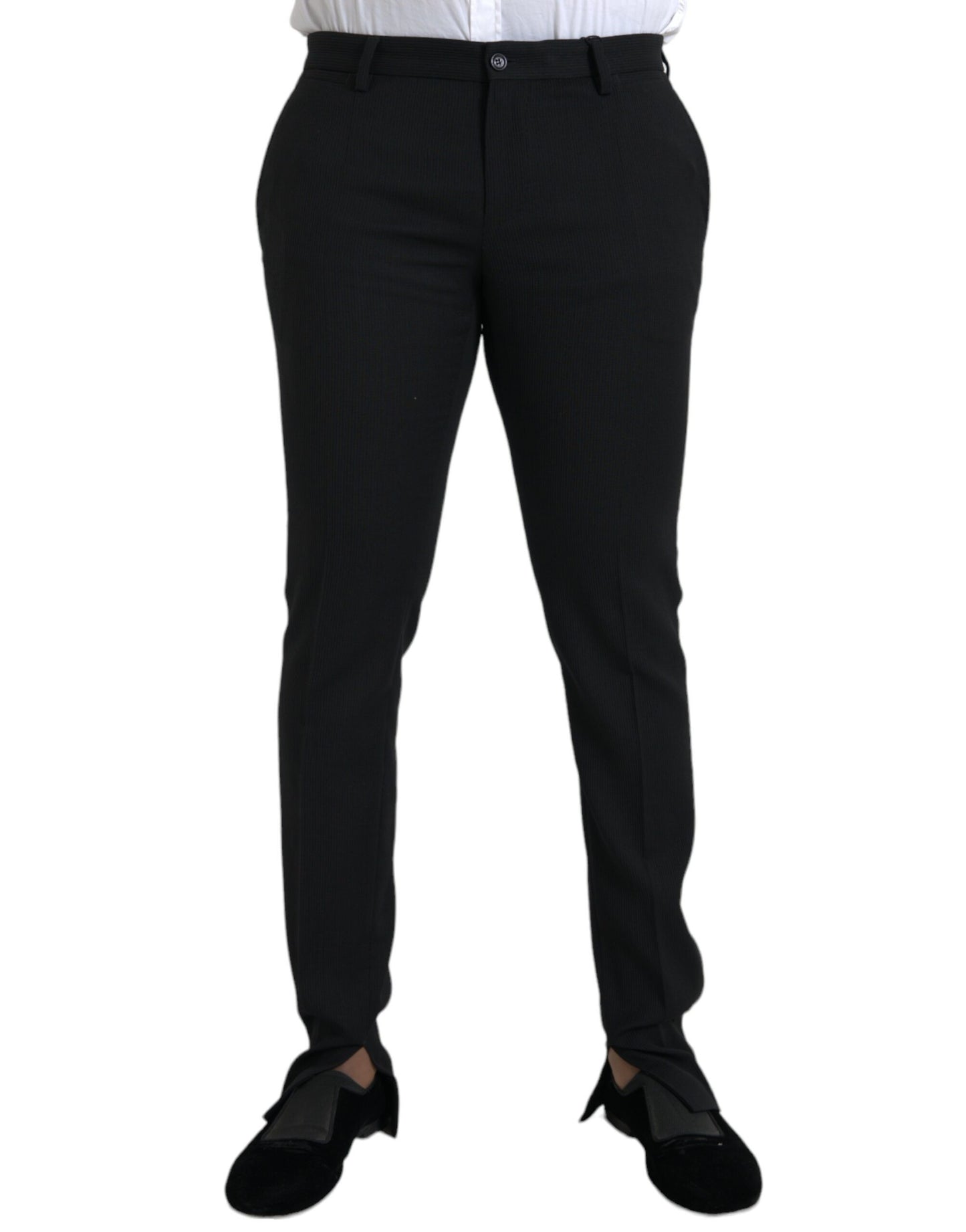  - Black Wool Stretch Men Skinny Pants