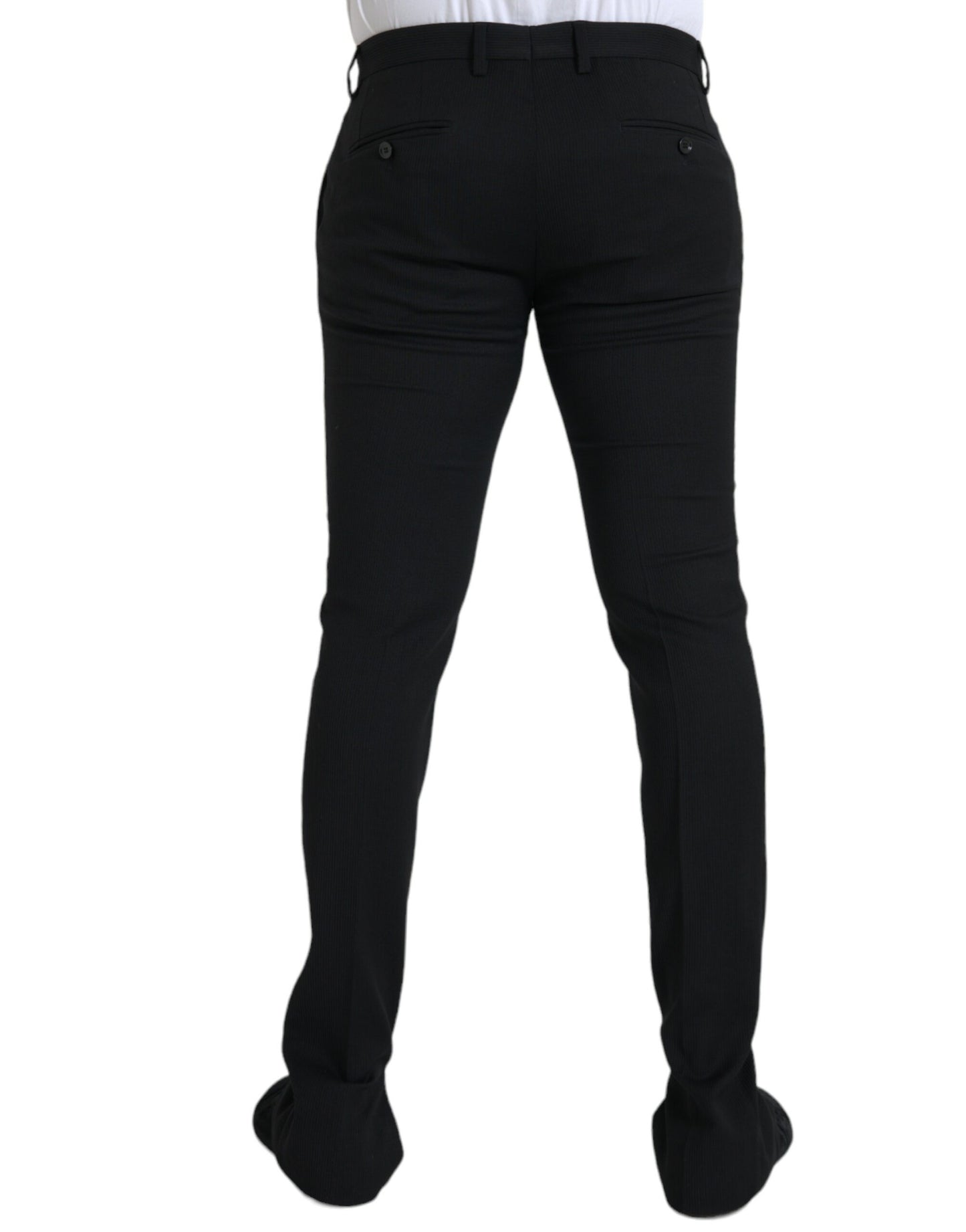  - Black Wool Stretch Men Skinny Pants