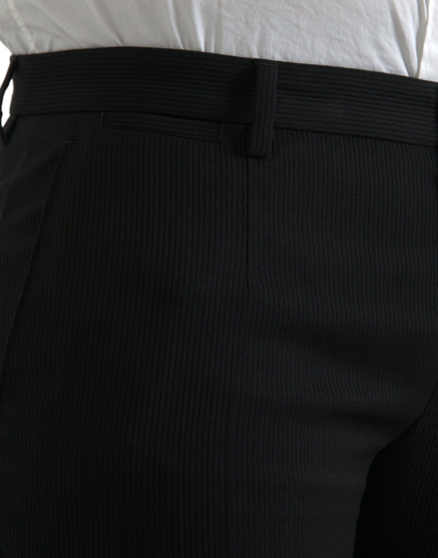  - Black Wool Stretch Men Skinny Pants