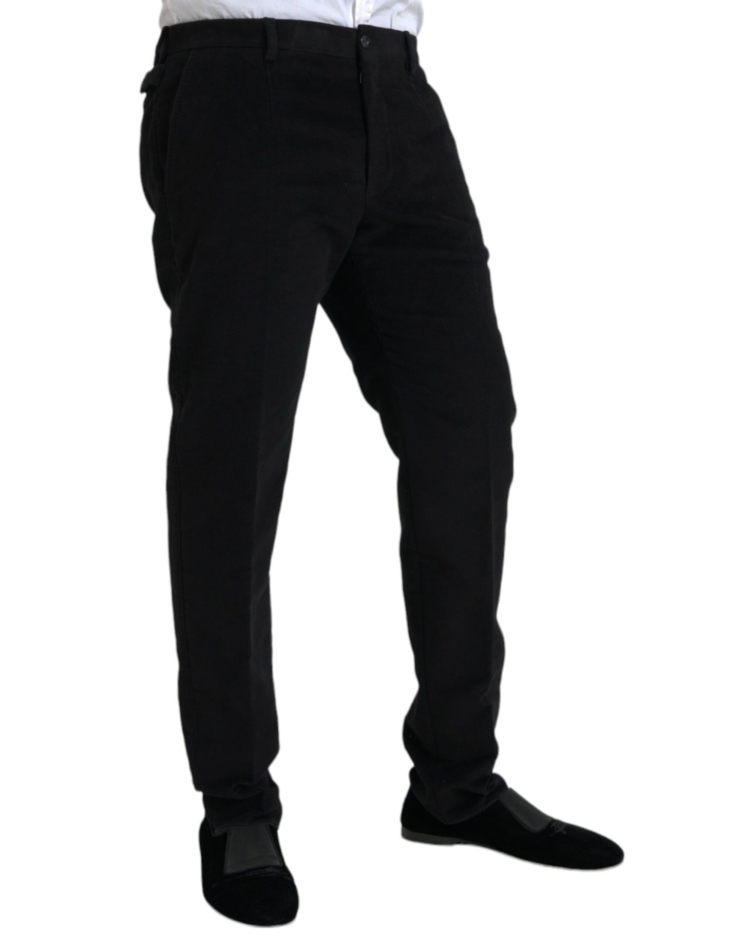  - Black Cotton Velvet Skinny Pants