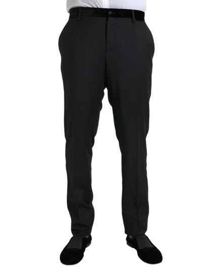  - Black Silk Men Skinny Dress Pants