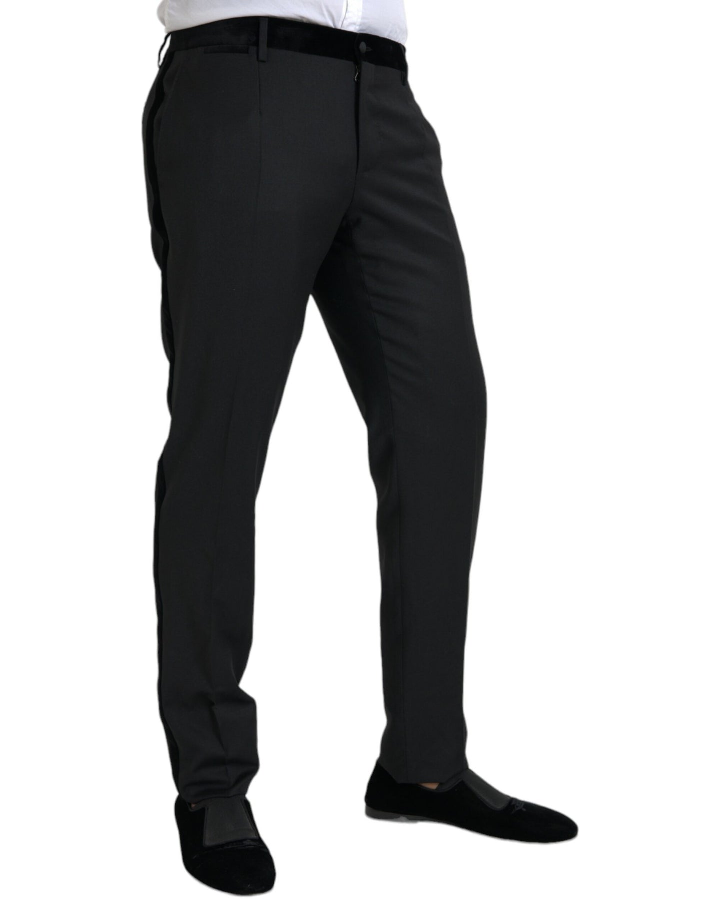  - Black Silk Men Skinny Dress Pants