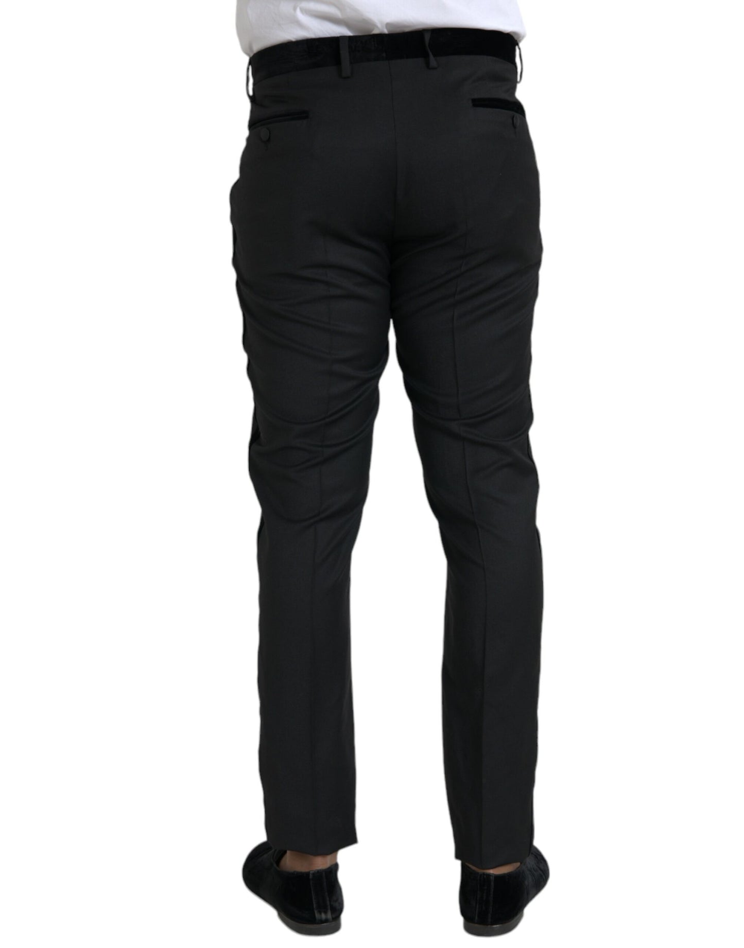  - Black Silk Men Skinny Dress Pants