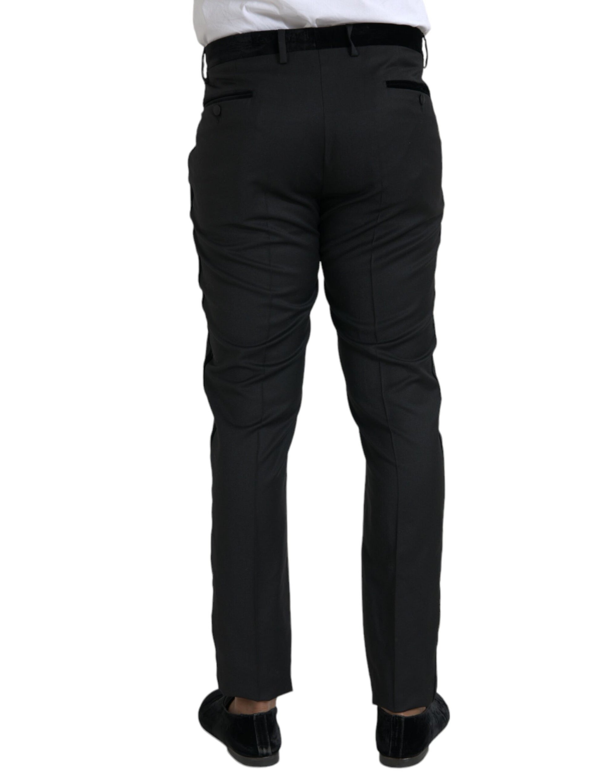 Black Silk Men Skinny Dress Pants