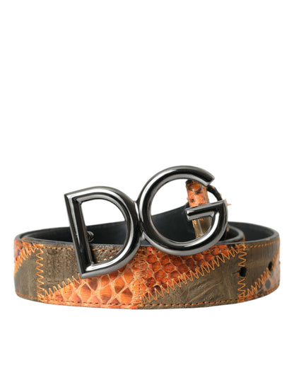  - Patchwork Python Leather Logo Buckle Belt Men