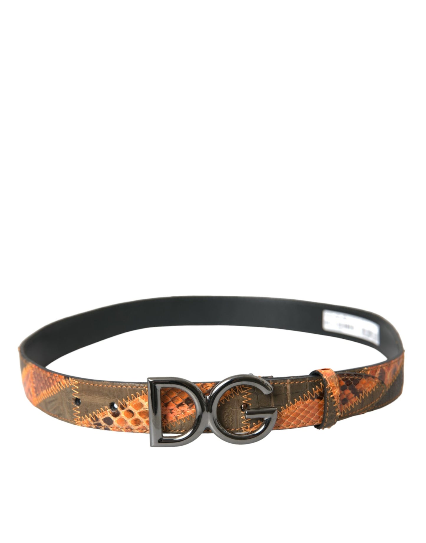  - Patchwork Python Leather Logo Buckle Belt Men