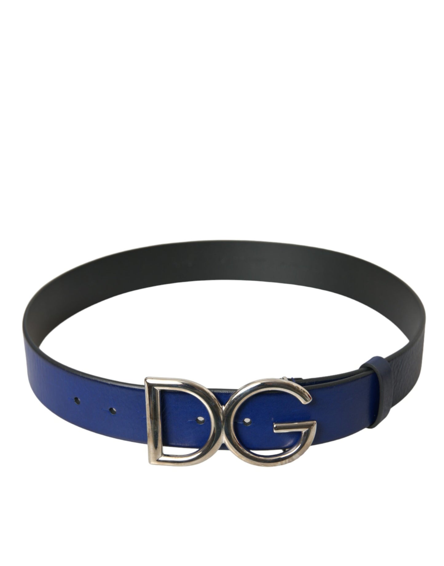 Blue Leather Silver Metal Logo Buckle Belt Men - The Luxe Alliance