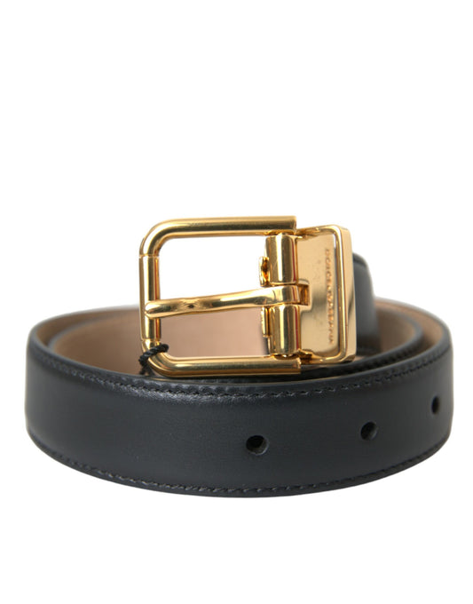  - Black Leather Gold Metal Buckle Belt Men