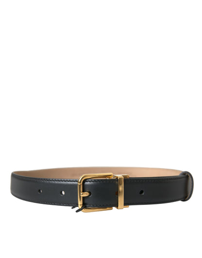  - Black Leather Gold Metal Buckle Belt Men