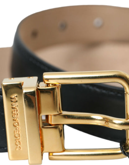  - Black Leather Gold Metal Buckle Belt Men