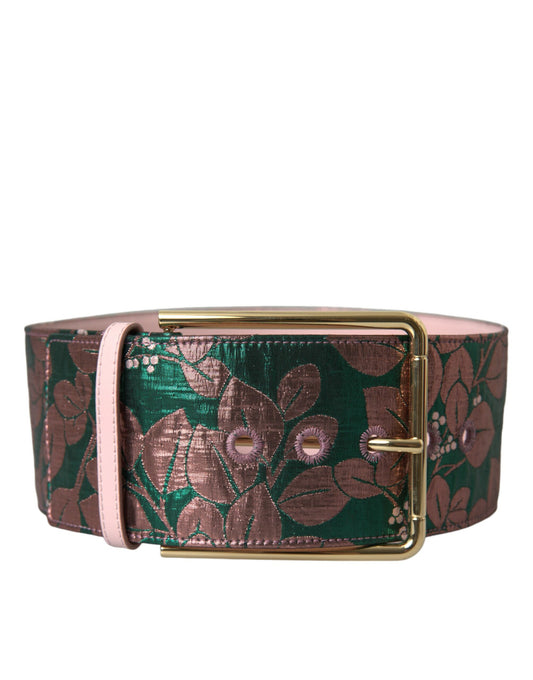  - Multicolor Floral Jacquard Lurex Gold Buckle Belt