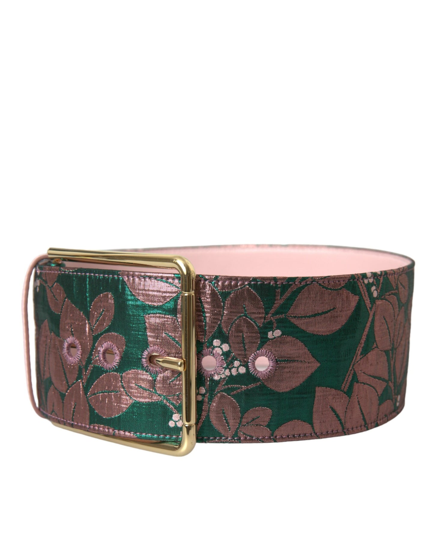  - Multicolor Floral Jacquard Lurex Gold Buckle Belt