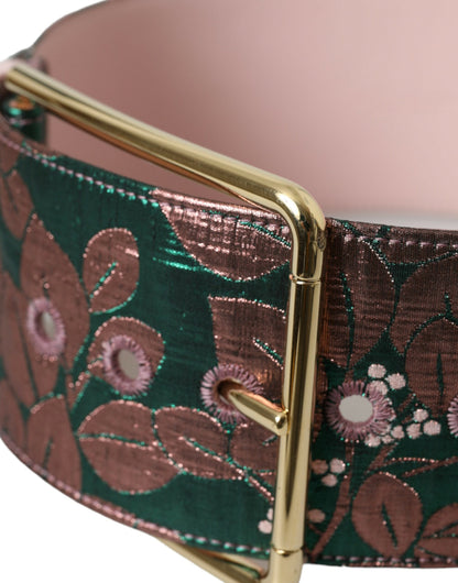  - Multicolor Floral Jacquard Lurex Gold Buckle Belt