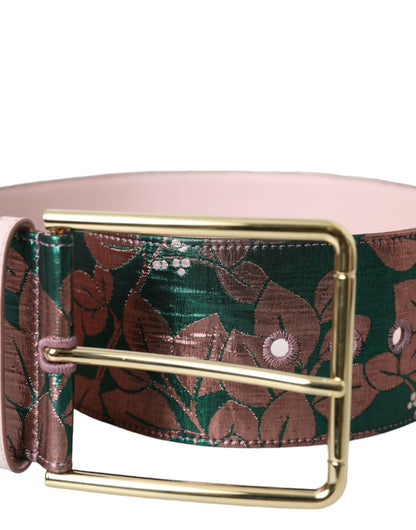  - Multicolor Floral Jacquard Lurex Gold Buckle Belt