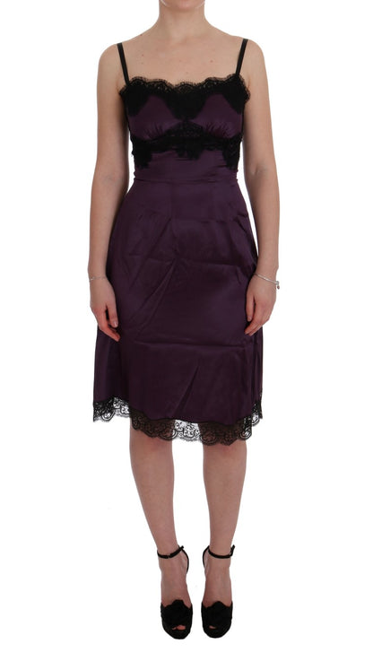  - Elegant Purple Silk Lace Shift Dress