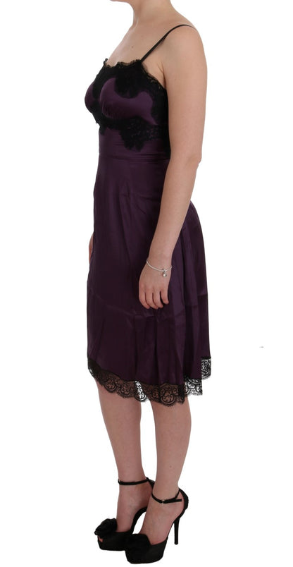  - Elegant Purple Silk Lace Shift Dress