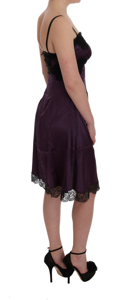  - Elegant Purple Silk Lace Shift Dress