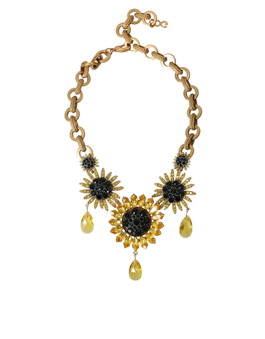  - Gold Tone Brass Sunflower Crystal Embellished Necklace