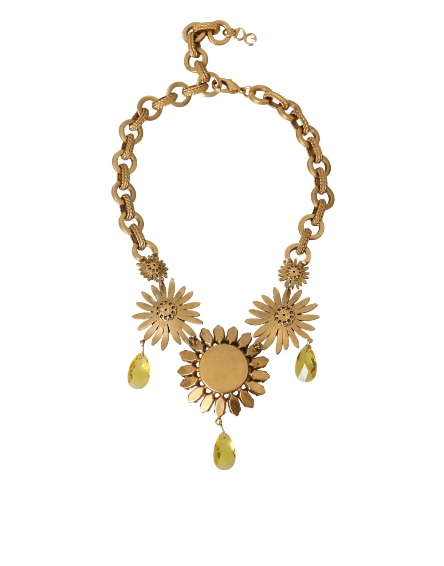  - Gold Tone Brass Sunflower Crystal Embellished Necklace