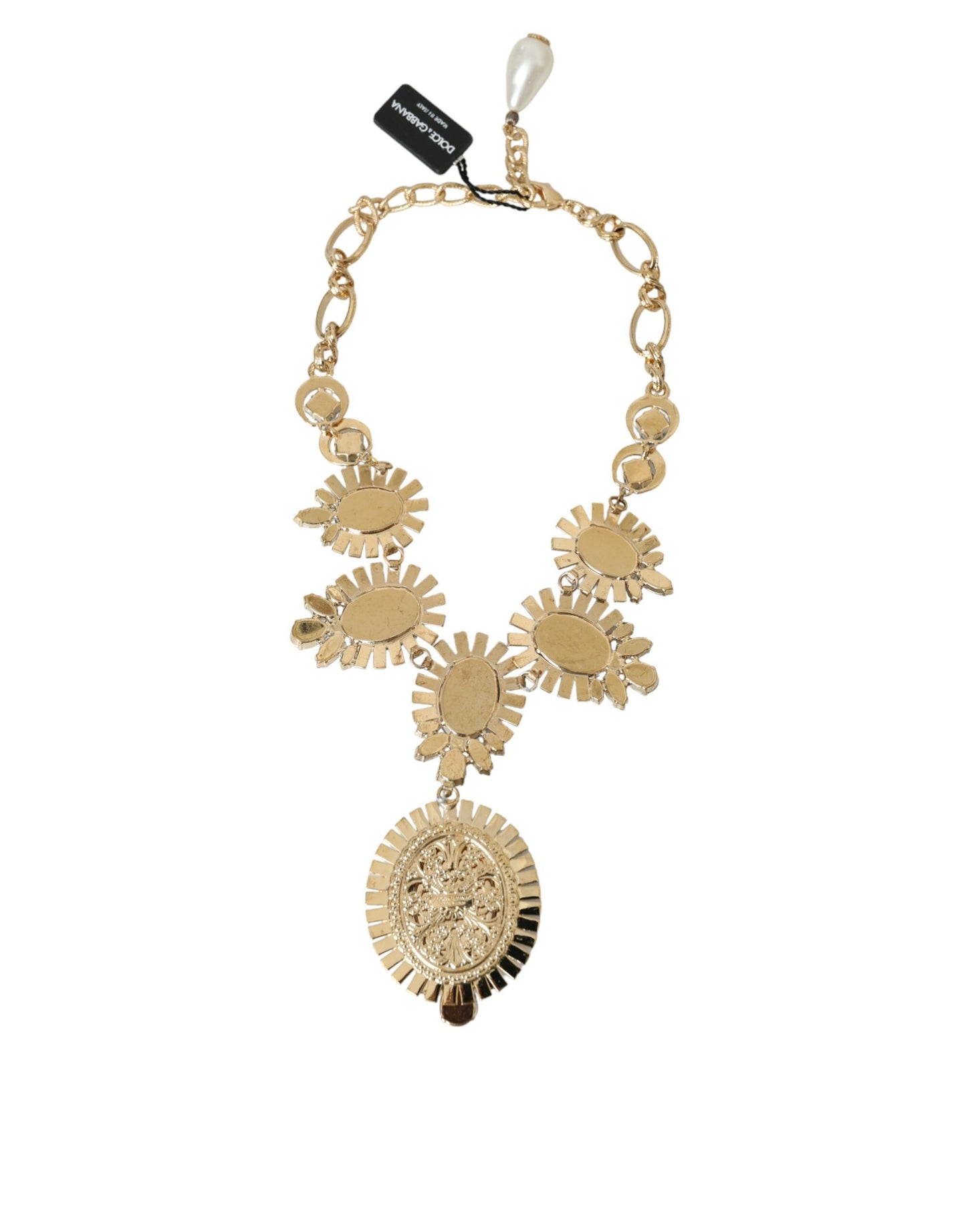  - Gold ToneBrass PIETRE OVALI Crystal Embellished Necklace