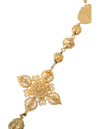  - Gold Tone Chain Brass Beaded Statement Sicily Necklace